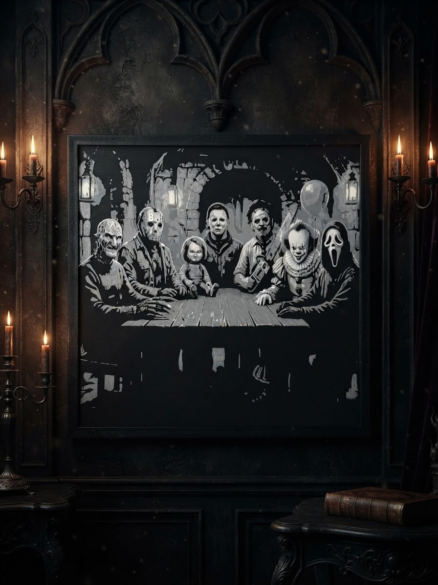 Horror Icons Halloween Wall Art – Monochrome Horror Movie Artwork