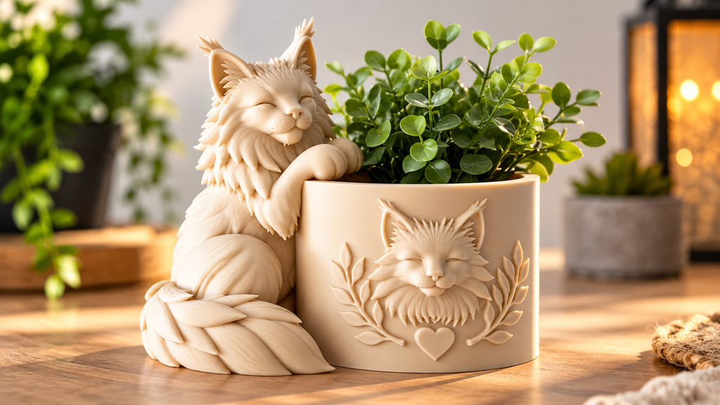 Maine Coon Cat Planter – Cute Cat Pot Holder