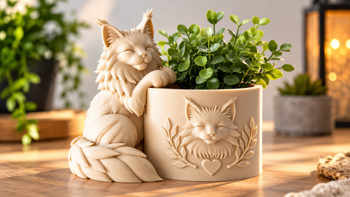 Maine Coon Cat Planter – Cute Cat Pot Holder