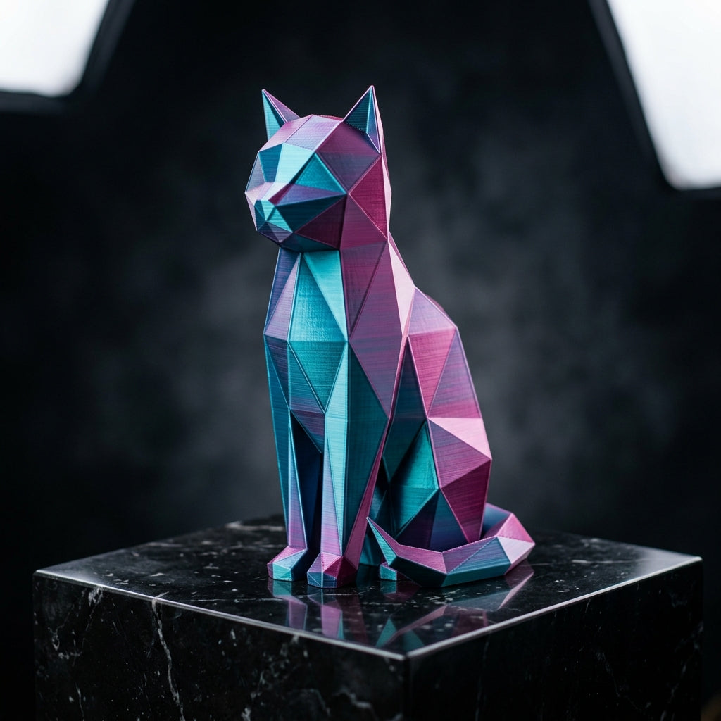 Faceted Origami Prism Cat Sculpture